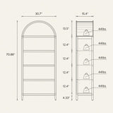 MoomJiee 71" Tall Arched Bookshelf, 5-Tier Farmhouse Large Open Display Cabinet, 71" Modern Wood Bookcase with Adjustable Shelves Organizer Rack Large Kitchen Pantry Storage Cabinet Natural Oak MoomJiee