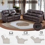 Caberryne 2 Pieces Leather Recliner Sofa Sets，Recliner Sofa and Loveseat Light Brown for Living Room Furniture Set,Wall Hugger Recliners for House/Office/Rv(Recliner Loveseat&Couch 2 Piece) Caberryne