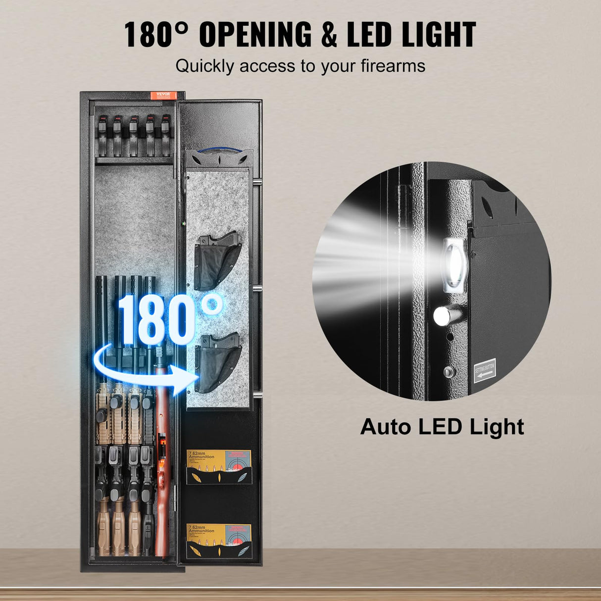 VEVOR 5 Rifles Gun Safe, Rifle Safe with Fingerprint Lock, Quick Access Gun Storage Cabinet for Shotguns with Removable Shelf & Pistol Rack VEVOR