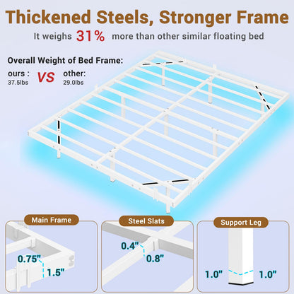 Hasuit Full Size Floating Bed Frame with LED Lights and No Box Spring Needed - WoodArtSupply