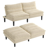 ONBRILL 64" Futon Sofa Bed, Corduroy Sofa Bed Couch with Adjustable Backrest, Convertible Loveseat Sleeper Sofa with Sturdy Wooden Legs, Comfy White Couches for Living Room, Bedroom, Office ONBRILL