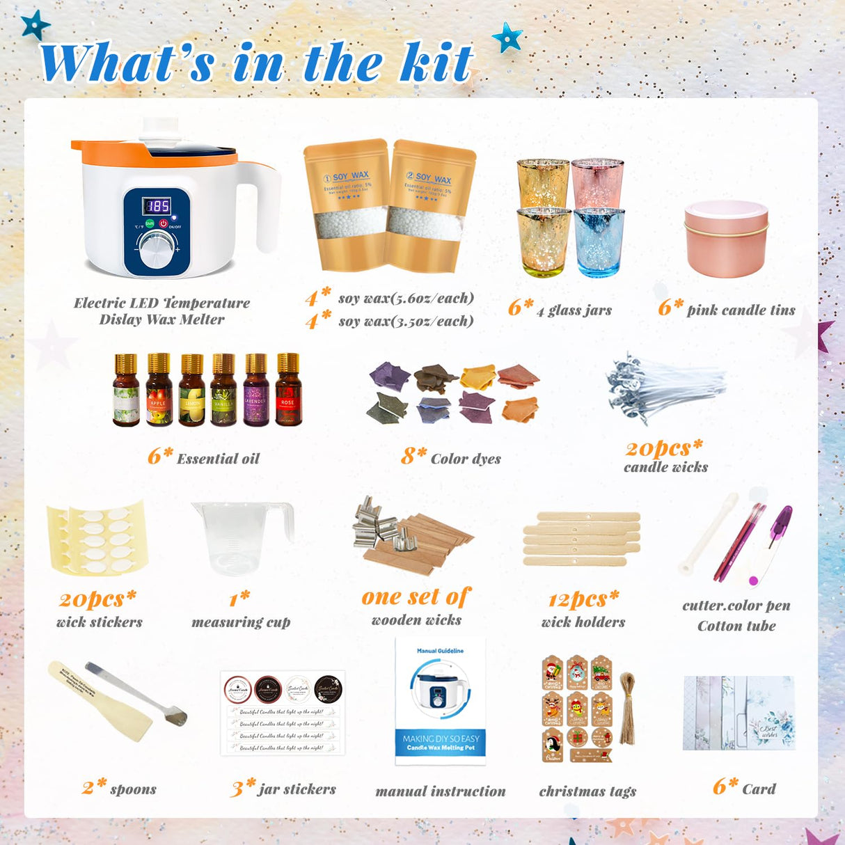 Ksedcon Home Candle Making Kit for Adults, Kit to Make Handmade Aromatic Candles, Complete Candle Making Kit with Digital Wax Melter to Make Your Own Candles Ksedcon