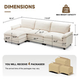 SUAWY 114 Inch Modular Couch Sectionals with Ottoman, Big Comfy Cloud Couches, L Shaped 4 Seat Modular Sectional Sofa, Modern Cloud Sectional Couches for Living Room, Deep Seat Sofa, Beige SUAWY