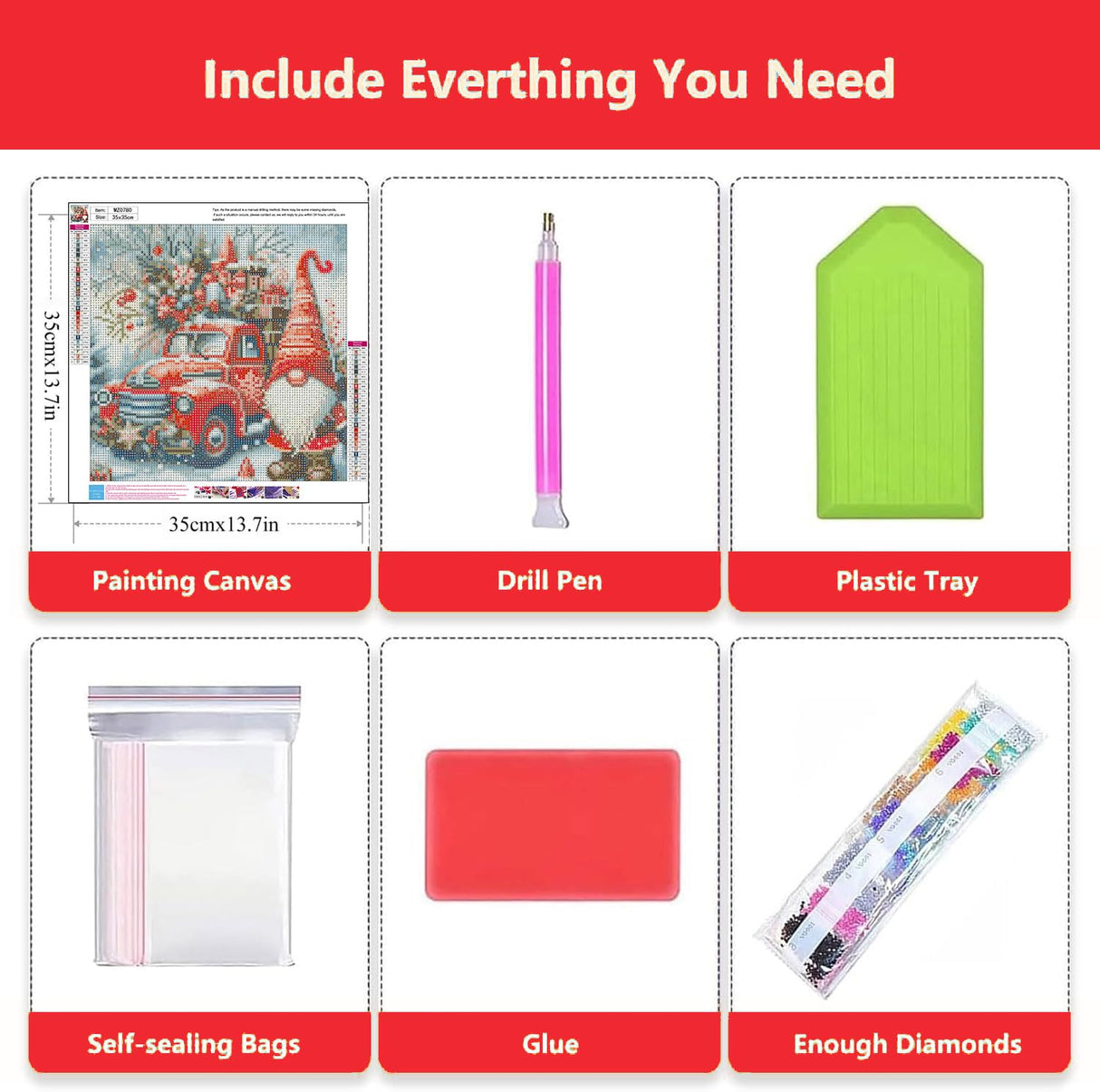 Christmas Truck Diamond Art Kits for Adults - Christmas Gnome Diamond Painting Kits for Adults, 5D Round Full Drill DIY Gem Art Paint by Diamonds 14x14 inch Axquilon