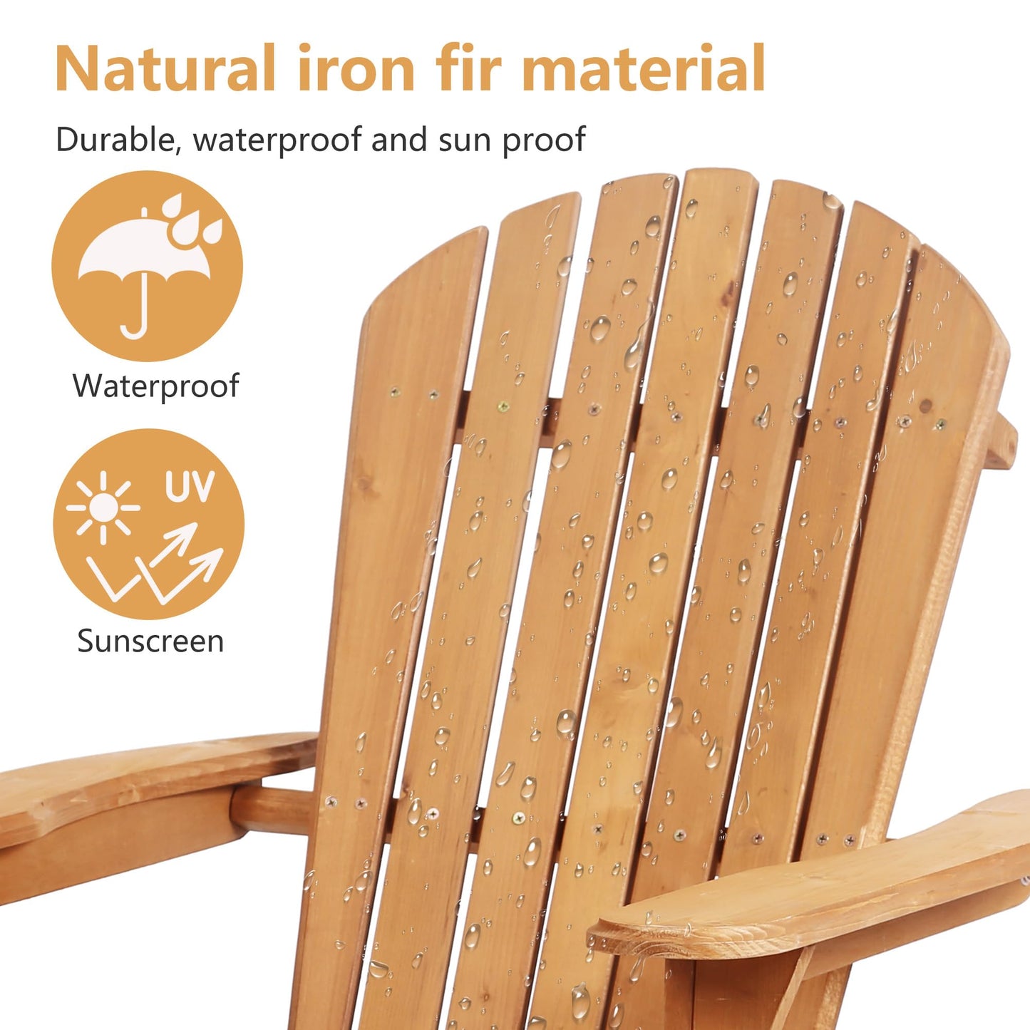 Set of 2 Adirondack Chairs Folding Outdoor Lawn Chairs Weather Resistant Patio Fire Pit Chairs with Wooden Construction for Garden Lawn Beach Outdoor Balcony, Natural - WoodArtSupply