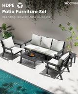FOOWIN 7-Piece Patio Furniture Set, HDPE All-Weather Outdoor Conversation Set with Thick Cushions, Sectional Patio Sofa Furniture for Deck, Porch, Lawn, Garden, Grey Frame & White Cushion FOOWIN