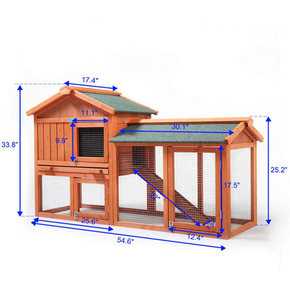 COZIWOW Fashion Durable Wooden Rabbit Hutch Indoor with Removable Tray & Ramp, Bunny Cage Outdoor, Small Animal Houses & Habitats with Waterproof Roof Rabbit Cage(Orange) - WoodArtSupply