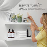 Homeforia White Floating Shelves 24 inch, High End Solid Real Wood 24inch Bathroom Floating Shelf for Wall Mounted, White Wooden 24in Floating Shelves, Heavy Duty Bracket, 24 X 6.5 X 1.75 in, Set of 2 Homeforia