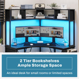 SEDETA Corner Desk, Small Computer Desk with Hutch & LED Lights, Triangle Corner Computer Desk with Keyboard Tray, Storage Bag, and Headphone Hook for Small Space, Small Office Desk, Black SEDETA