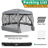 COBIZI Pop Up Gazebo Screen Tent Screen House for Camping, 15x15 Screen Room with Mosquito Netting, Hub Tent Instant Screened Canopy with Carrying Bag and Ground Stakes, Gray COBIZI
