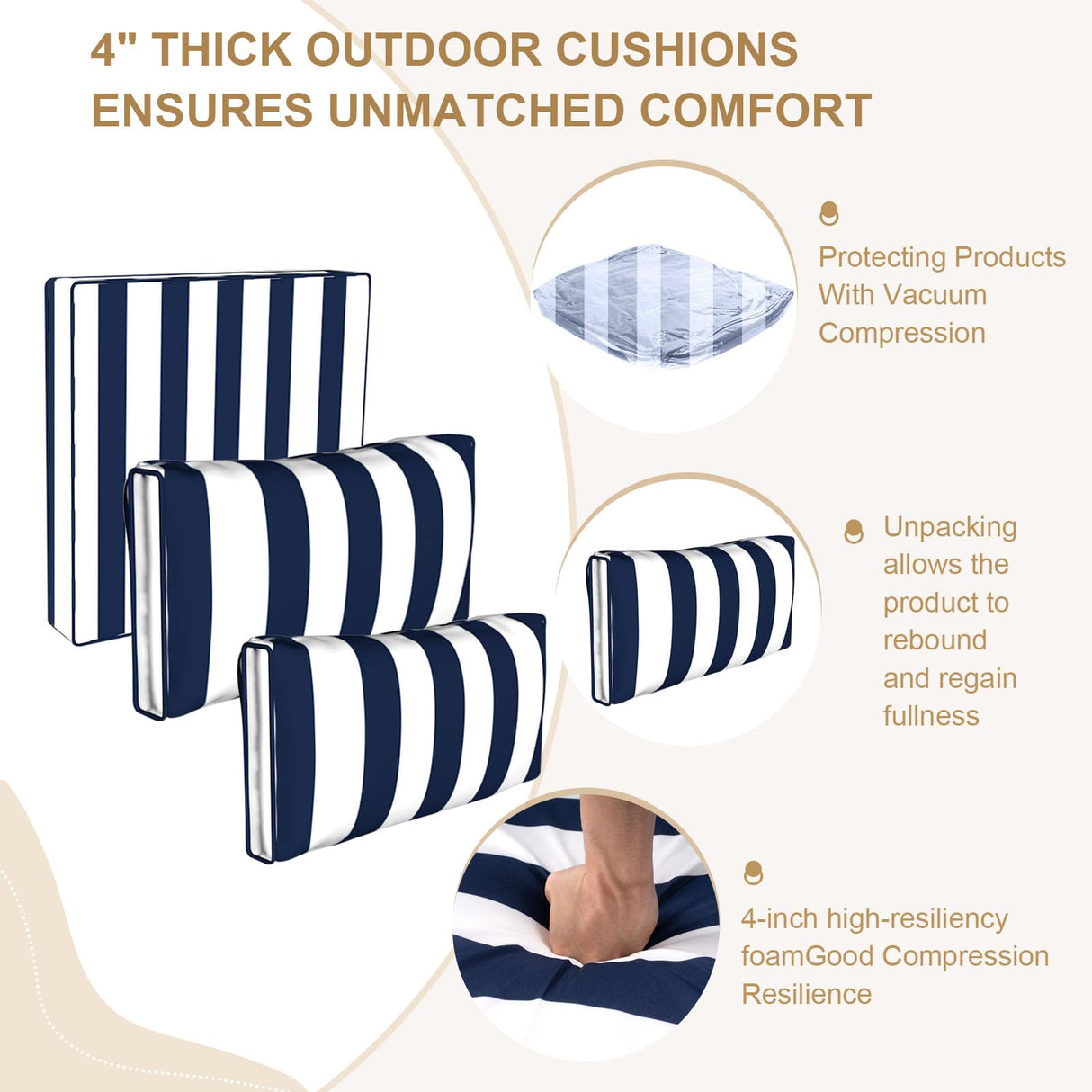 Outdoor Sectional Cushions, 5" Replacement Cushions for Patio Furniture, 9 Piece Water-Resistant Couch Replacement Set, for 4-seat Patio L Shaped Wicker Sofa (Blue Striped) Generic