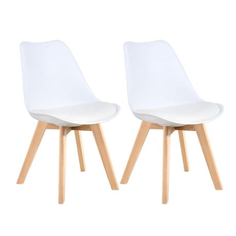 LSSBOUGHT Mid Century Modern Dining Chairs, Shell Lounge Plastic Desk Chair Side Chair with Soft Padded and Wooden Legs for Dining Room Living Room Bedroom Kitchen Set of 2 (White) LSSBOUGHT