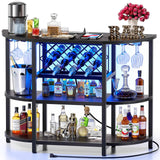 Zarler Bar Table Cabinet with Power Outlet, LED Home Mini Bar Cabinet for Liquor, Metal Wine Bar Stand with 4-Tier Storage, Easy to Assemble, Black Zarler
