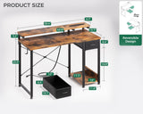 AODK Gaming Desk with LED Lights & Power Outlet, 40 Inch Computer Desk with Drawer, Reversible Desk with Monitor Shelf & Headphone Hook for Home Office AODK