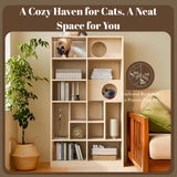 Muelartique Modern 2-in-1 Cat Tree Bookshelf with Litter Box Enclosure, 63.5" Tall Multi-Level Cat Climbing Shelves with Storage, Cat Furniture for Indoor Cats, Natural Muelartique