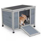COZIWOW 24inches Wooden Catio Outdoor Cat House Small Animal House，Rabbit Hutch Indoor，Stable Weatherproof Bunny Cage Insulated Pet Shelter for Small Cat Dog Rabbit Guinea Pig(Grey) COZIWOW