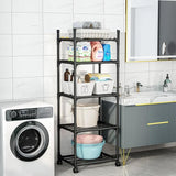 Susuzi 6-Tier Storage Shelves – 66" Tall Metal Shelving Unit with Wheels, 150lb Capacity – Compact 16.5" W x 13" D for Garage, Kitchen & Office (Black) (5-Tier) Susuzi