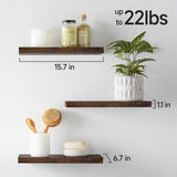BAYKA Floating Shelves for Wall – Bathroom Shelves Rustic Wood with Metal Brackets for Bathroom, Bedroom, Kitchen, or Living Room Decor – Rustic Brown, Set of 3, Sturdy Storage with 22lb Capacity BAYKA