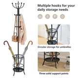 Tajsoon Coat Rack Stand with Umbrella Holder, Free standing Coat Hanger Stand with Umbrella Stand, Entryway Coat Rack to Hold Clothes Hats Bags,Coat Stand with 12 Hooks, for Living Room Bedroom Office Tajsoon