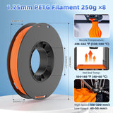 8-Color PETG Filament Bundle for 3D Printers 1.75 mm, 8 Pack Filament Refills, 269 FT 250 g Per Spool, 2 kg in Total, White, Black, Red, Blue, Yellow, Green, Orange Yellow, Sakura Pink SWER