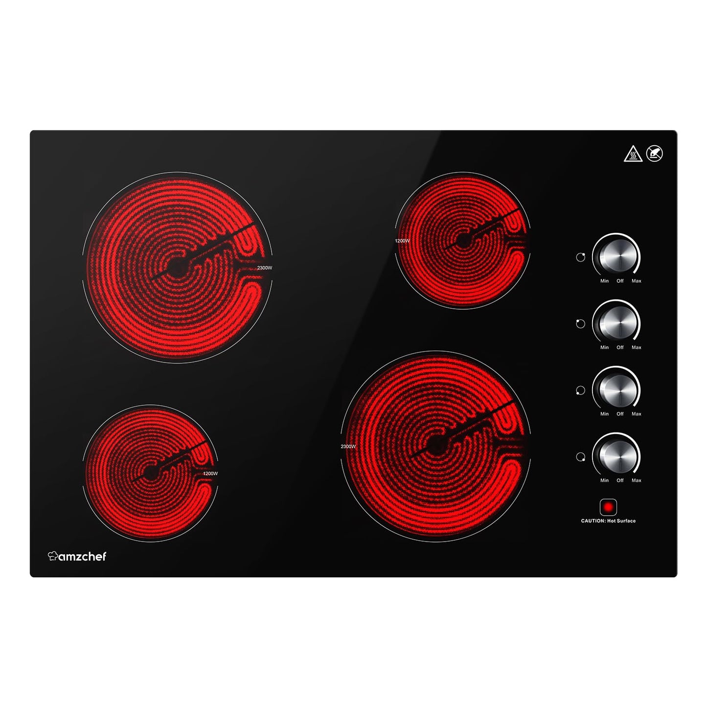 AMZCHEF 30 Inch Built-in Electric Cooktop,7000W and 4 Burners Cooktop with ETL Safety Certified,Knob Control Levels & Hot Surface Indicator