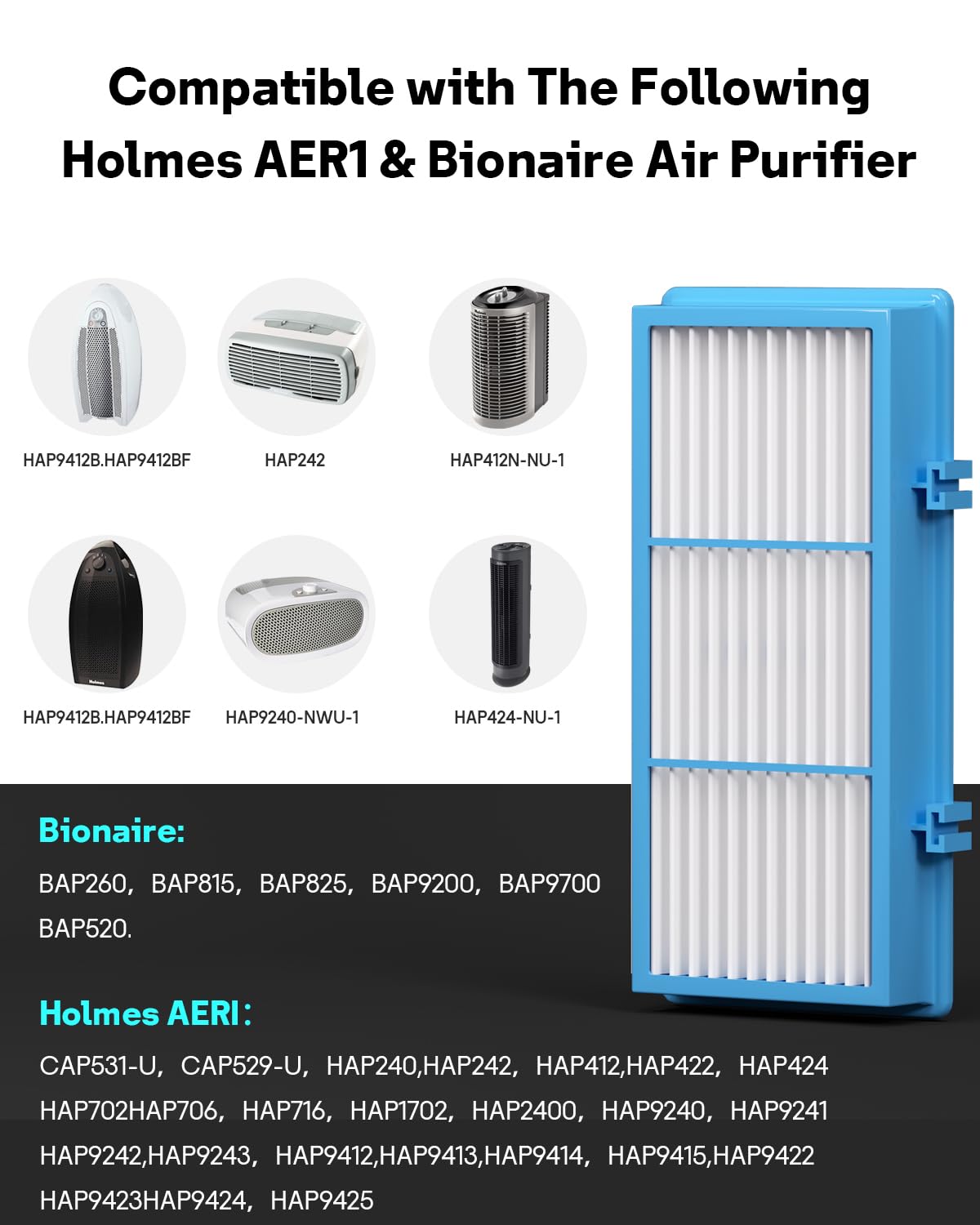 Aer1 Filter Replacement for Holmes Air Purifiers, 2 True HEPA Filters + 4 Carbon Booster Filters, HAPF30AT Leemone