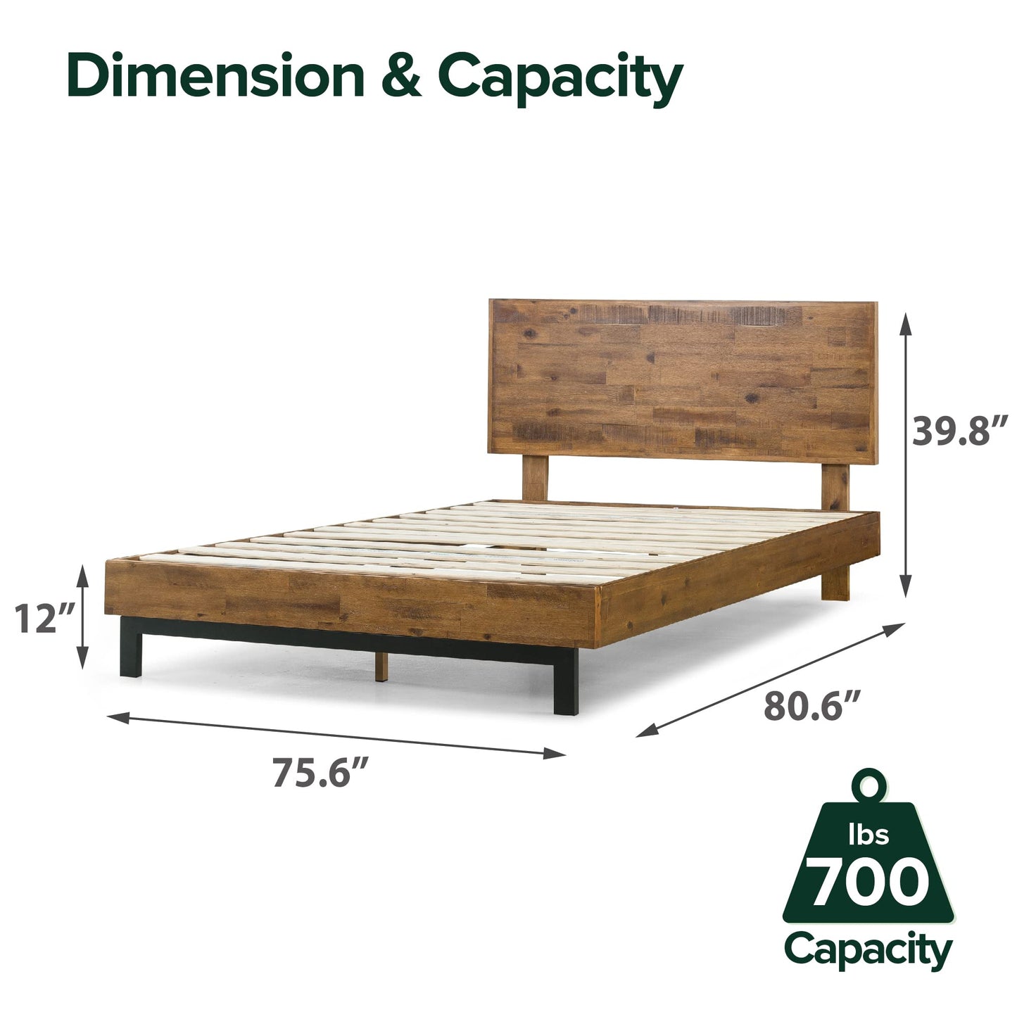 ZINUS Tricia Adjustable Wood Platform Bed Frame with Slat Support - King Size - WoodArtSupply