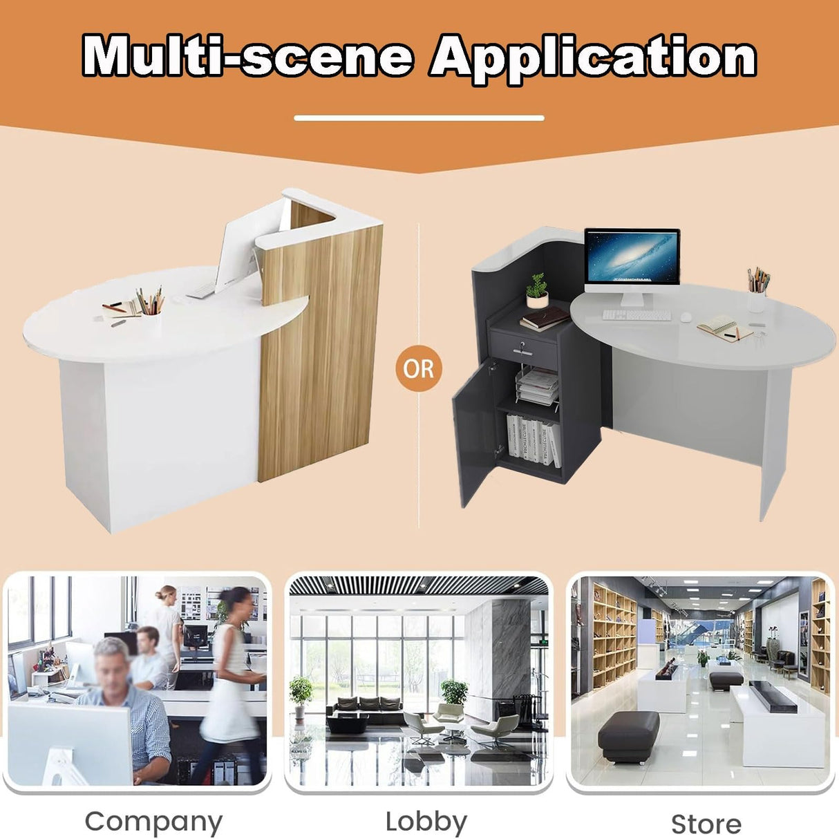 Reception Desk, Wooden Computer Desk Reception Table，Front Counter Desk with Lockable Drawer & Adjustable Shelf, Oval Desktop, Computer Workstation for Salon Lobby Office, Home Office Desk ( Color : B HMDKRQQ