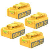 JUNWOOD 4Pack 8.0Ah Replacement for Dewalt 20V Battery Lithium Compatible with XR Max DCB200 DCB201 DCB206 DCB204 DCB207 DCD/DCF/DCG Series JUNWOOD