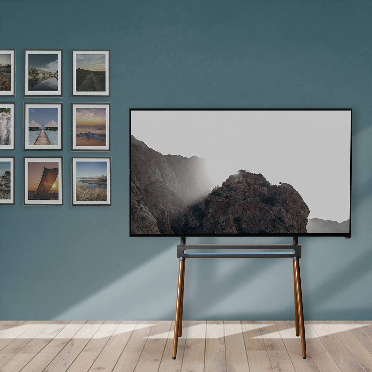 VIVO Artistic Easel 49 to 70 inch LED LCD Screen, Studio TV Display Stand with RGB Lighting, Adjustable TV Mount with 4 Wooden Legs, STAND-TV70D VIVO