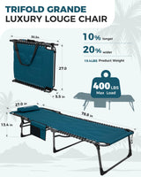 KingCamp Oversized Tanning Chair, Extra-Wide Padded Folding Chase Lounge Chairs Portable Adjustable 5-Position 400lbs Heavy Duty Lounger with Double-Layer Oxford for Outdoor Beach Patio Sun Pool KingCamp