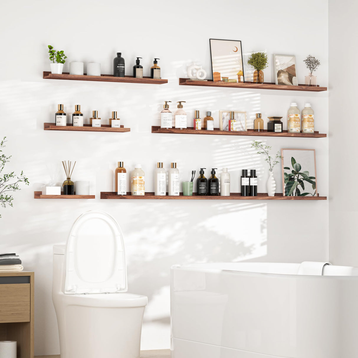 Heimlove Picture Ledge Shelf, Floating Shelves Set of 2, 36 Inches Picture Shelf for Wall with Ledge, Kids Bookshelf Wall Mounted for Living Room Bedroom Decor Books Photo Frames - Walnut Heimlove