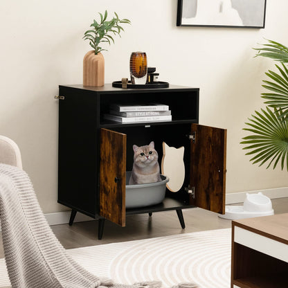 PETSITE Cat Litter Box Enclosure, Wooden Enclosed Litter Box with Shelves, Hidden Litter Box Furniture End Table - WoodArtSupply