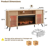 RedLemon Fireplace TV Stand for 80 Inch TV, Mid Century Modern Entertainment Center with 36" Electric Fireplace & Led Lights, Wood Media Console w/Slatted Sliding Doors for Living Room, Natural Oak RedLemon