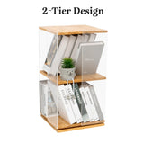 MYOYAY 360° Rotating 2-Tier Acrylic Bookshelf with Doors for Modern Display MYOYAY