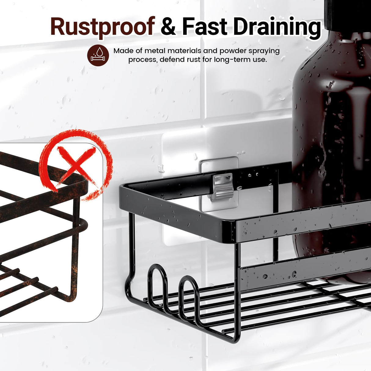 WOWBOX Shower Caddies 2 Pack - Adhesive Hanging Shower Shelf - Bathroom Organizers and Storage, No Drilling Stainless Shower Shelves for Home Decor, Bathroom Accessories WOWBOX