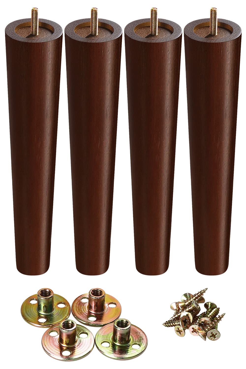 12 Inch Furniture Legs, Round Solid Wood Chair Legs Bench Leg, Mid Century Modern Replacement Table Legs for Home DIY Projects TV Cabinet, Ottoman, Dresser, Armchair, Cabinet（Set of 4 Walnut Color） GOSCHE