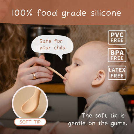 Moonkie Silicone Baby Spoons Set of 4, Two Sizes Feeding Spoon for First Stage 4+ Months, Baby Utensils with Case, Toddler Led Weaning Spoons, Bendable, Chewproof & Boil-proof Moonkie