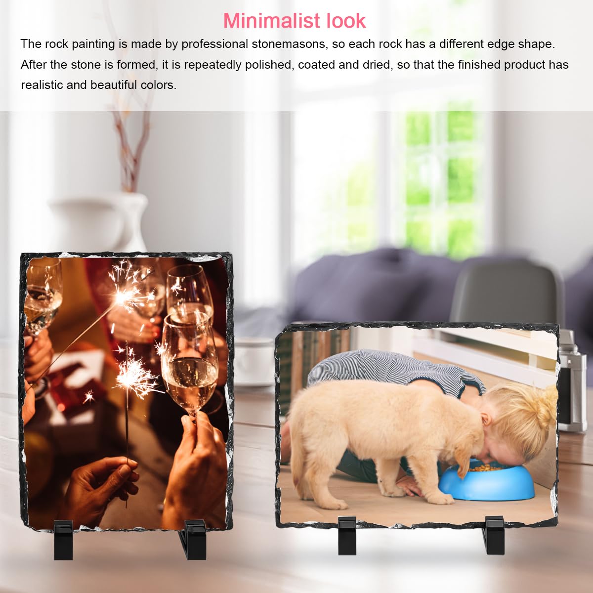 Enenes 6 x 8 Inch Sublimation Blank Slate, 3 PCS Rectangular Custom Stone Slate, Picture Frame Matte Heat Transfer Rock Photo Plaque Enenes