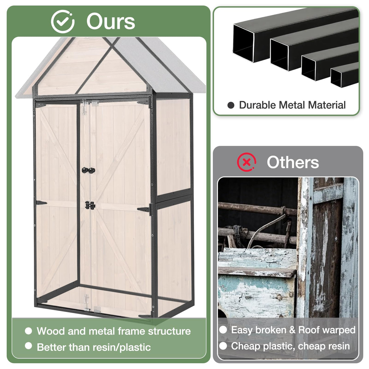 Outdoor Storage Shed with Strongest Metal Frame, Storage Cabinet with Floor, Weatherproof Tool Shed with Adjustable Shelfs, Lockable Metal Garden Shed Steel for Backyard Patio (Light Brown) MEDEHOO