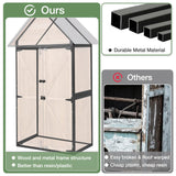 Outdoor Storage Shed with Strongest Metal Frame, Storage Cabinet with Floor, Weatherproof Tool Shed with Adjustable Shelfs, Lockable Metal Garden Shed Steel for Backyard Patio (Light Brown) MEDEHOO