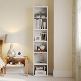 MXV Narrow Bookshelf, 6-Tier Open Bookcase, Coner Shelf, Storage Shelves, Display Storage Shelves, Floor Standing Unit, Home Decor, Furniture for Home Office, Living Room, Bedroom, White MXV