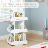 Spirich Kids Rotating Bookshelf Tower, Spinning Bookcase Lazy Susan with Book Display, 3 Tier Revolving 360 Book Shelf Storage, Vertical Rotate Turning Corner Organizer, White Spirich