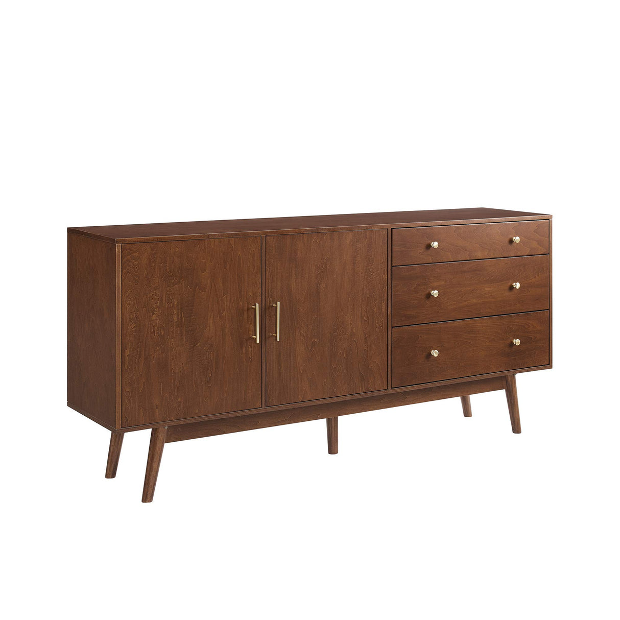 Walker Edison Mid-Century Modern Wood Kitchen Buffet Sideboard Entryway Serving Storage Cabinet Doors-Dining Room Console, 70 Inch, Walnut Walker Edison