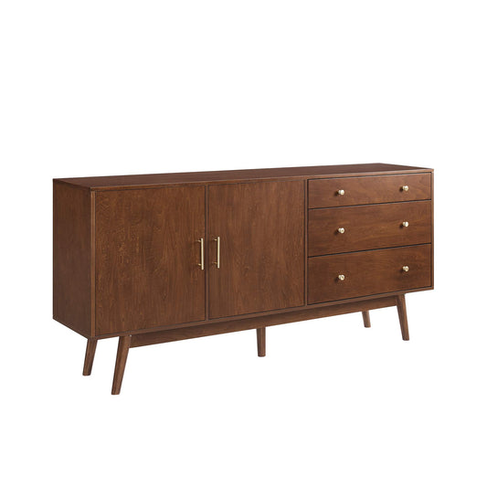 Walker Edison Mid-Century Modern Wood Kitchen Buffet Sideboard Entryway Serving Storage Cabinet Doors-Dining Room Console, 70 Inch, Walnut - WoodArtSupply