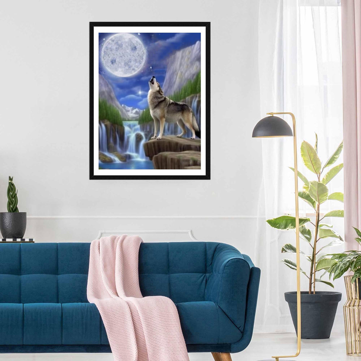 SKRYUIE 5D Diamond Painting Wolf and Eagle Full Drill Paint with Diamond Art Kits for Adults, Moonlit Wolf DIY Painting by Number Kits Rhinestone Wall Home Decor 30x40cm (12"x16") SKRYUIE