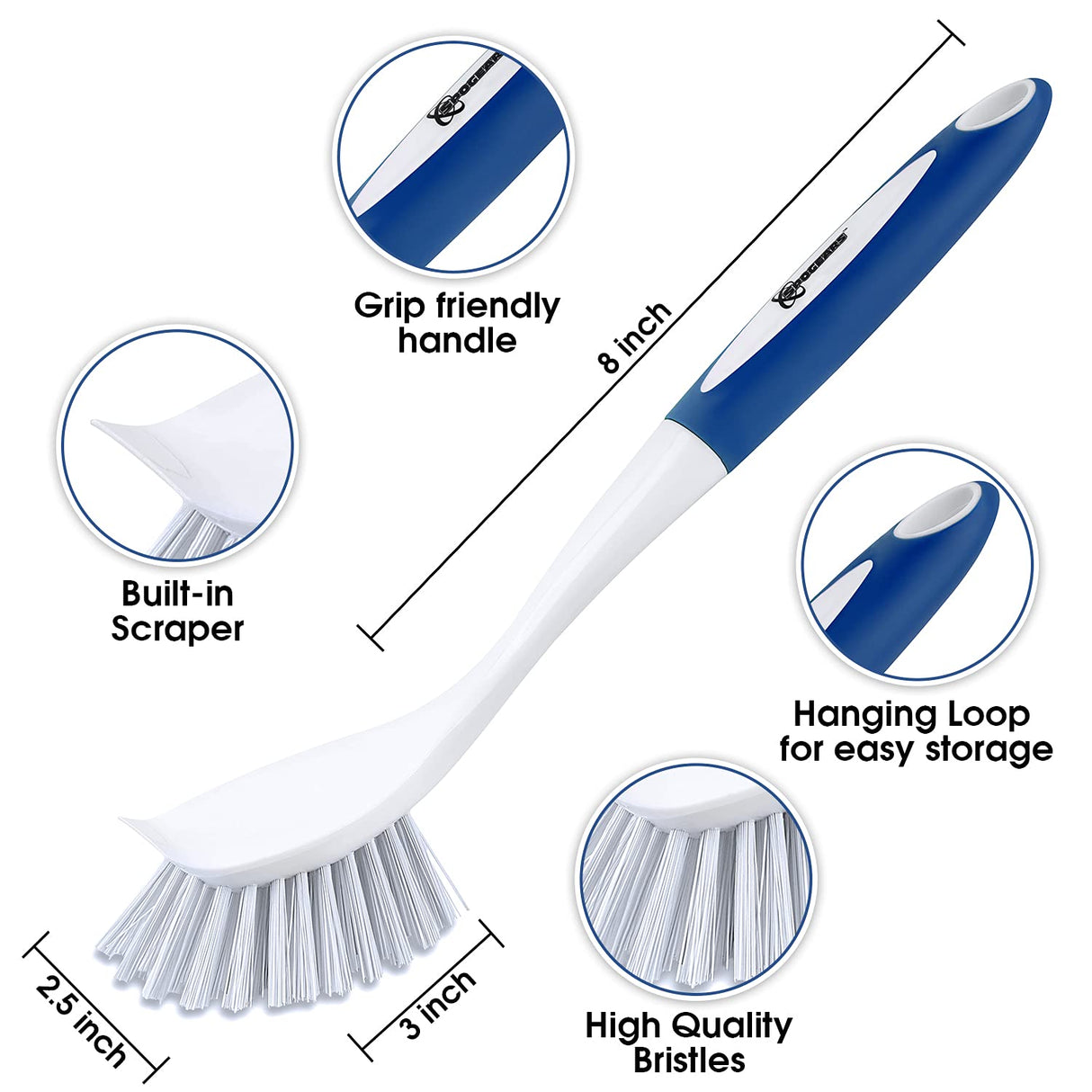 SPOGEARS Dish Brush 3 Pack - Dish Scrubber Brush with Built-in Scraper - Kitchen Brush for Dishes - Kitchen Scrub Brush with Grip Friendly Handle - Dish Cleaning Brush SPOGEARS