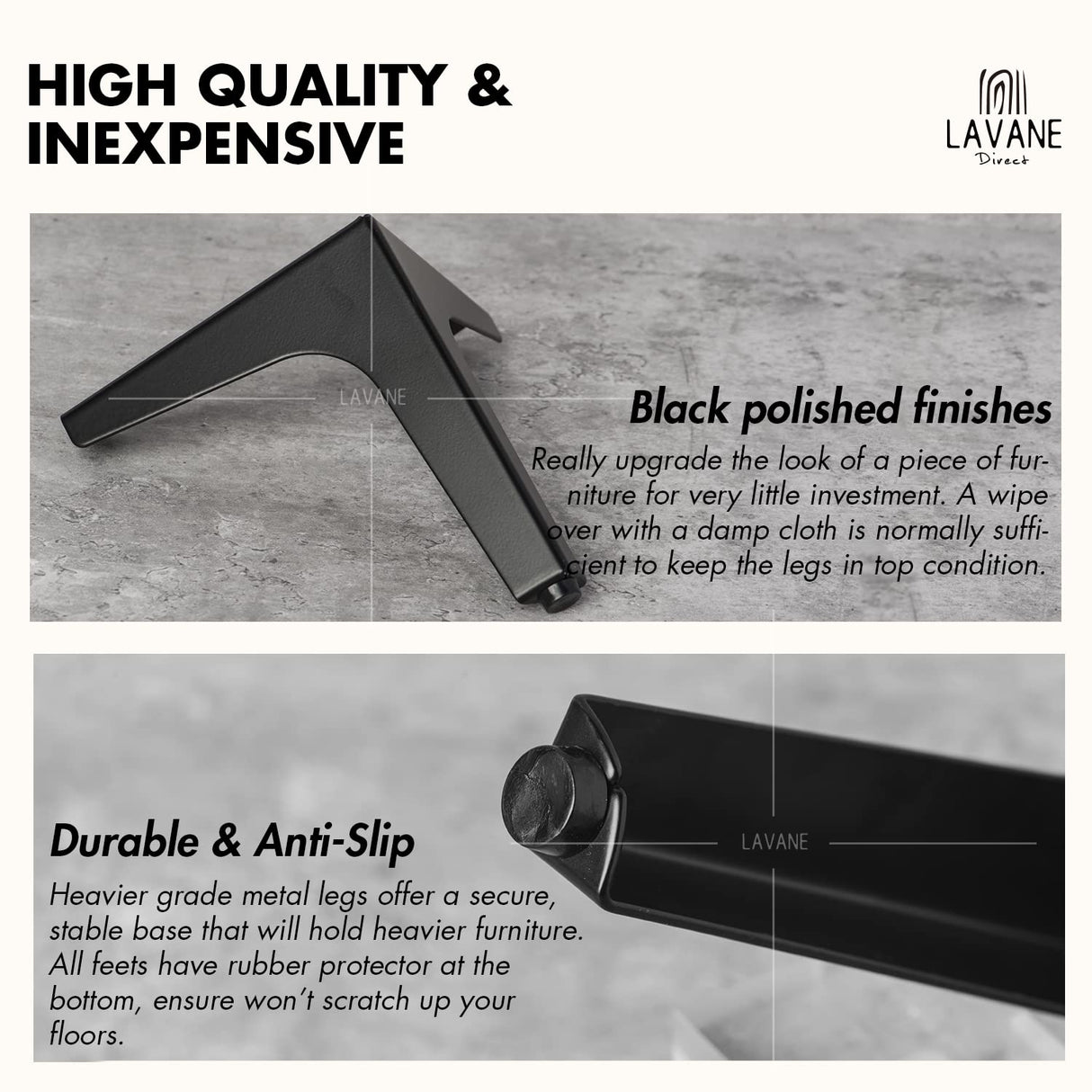 La Vane 4 inch Metal Furniture Legs, Set of 4 Modern Iron Diamond Triangle Furniture Feet DIY Replacement Black for Cabinet Cupboard Sofa Couch Chair Ottoman La Vane