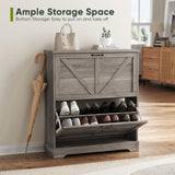 Smart Fendee Shoe Storage with 2 Flip Drawers, Farmhouse Organizer umooper with Wooden Feet, Slim Shoe Rack, Narrow Entryway Storage, Gray Smart FENDEE