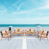 DORTALA 8 Piece Wicker Patio Furniture Set, Outdoor Acacia Wood & Rattan Coversation Sets with Chairs, Loveseat, Coffee Table for Backyard Porch Garden Poolside Balcony, Brown DORTALA